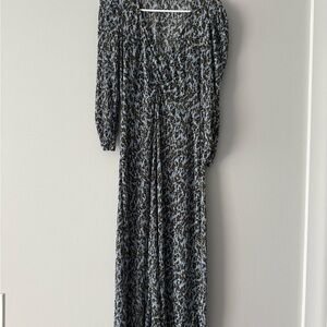 MANGO Black and Blue Floral Midi Dress